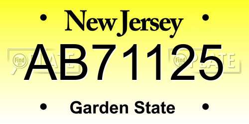 AB71125 New Jersey License Plate