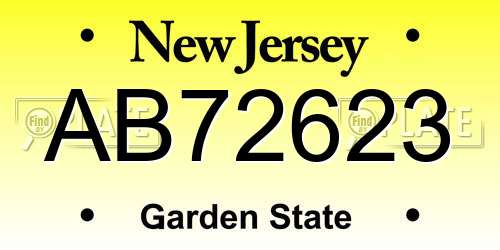 AB72623 New Jersey License Plate