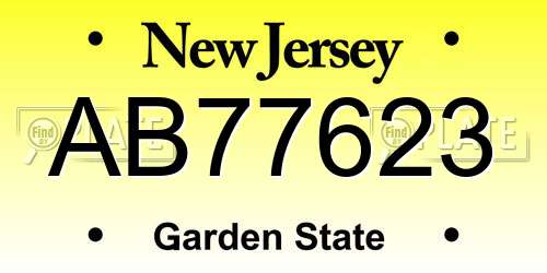 AB77623 New Jersey License Plate
