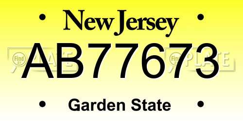 AB77673 New Jersey License Plate