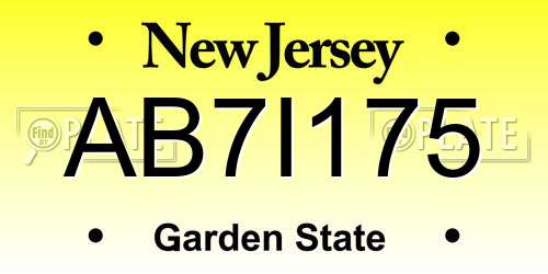 AB7I175 New Jersey License Plate