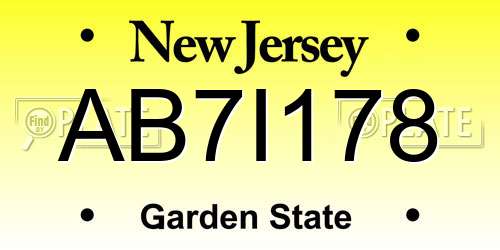 AB7I178 New Jersey License Plate