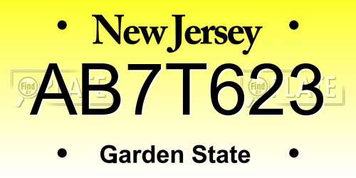 AB7T623 New Jersey License Plate