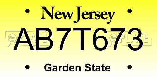 AB7T673 New Jersey License Plate
