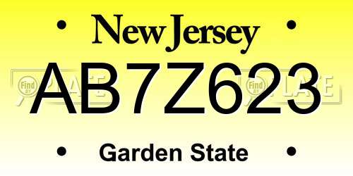 AB7Z623 New Jersey License Plate