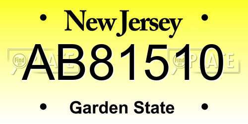 AB81510 New Jersey License Plate