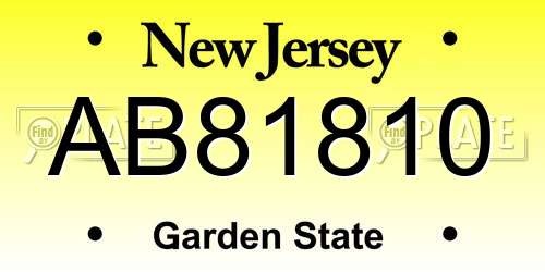 AB81810 New Jersey License Plate