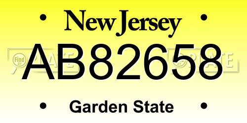 AB82658 New Jersey License Plate