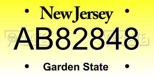 AB82848 New Jersey License Plate