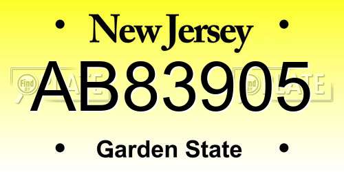 AB83905 New Jersey License Plate
