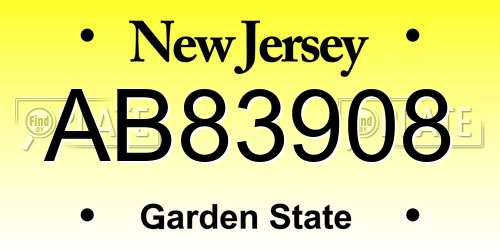 AB83908 New Jersey License Plate