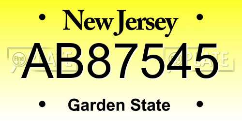 AB87545 New Jersey License Plate