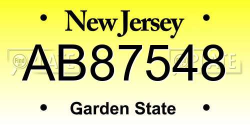 AB87548 New Jersey License Plate