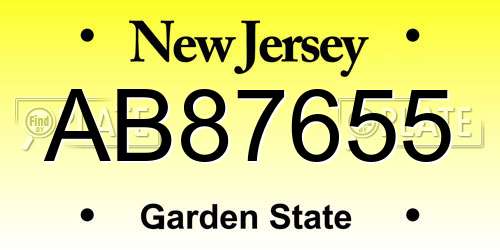 AB87655 New Jersey License Plate