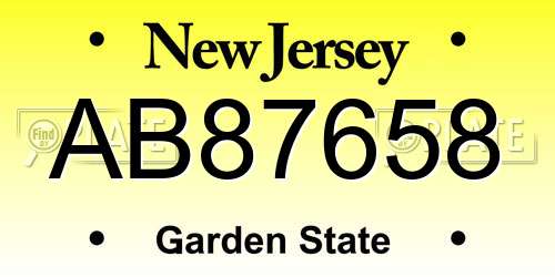 AB87658 New Jersey License Plate