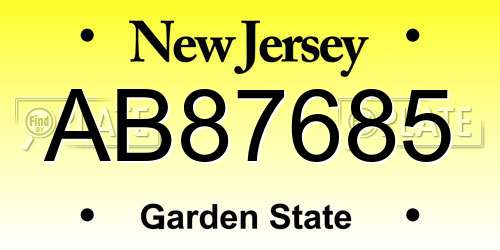 AB87685 New Jersey License Plate