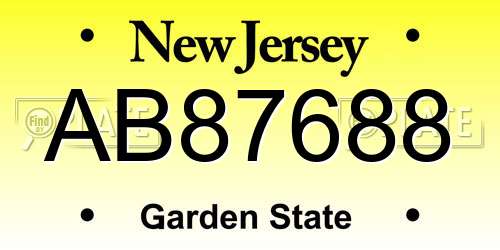 AB87688 New Jersey License Plate