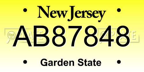 AB87848 New Jersey License Plate