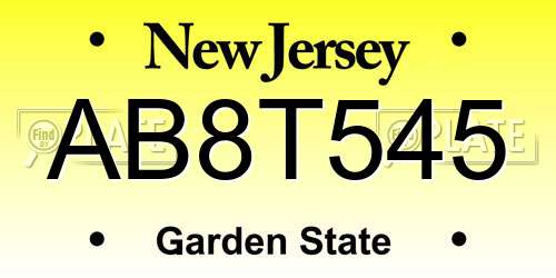 AB8T545 New Jersey License Plate
