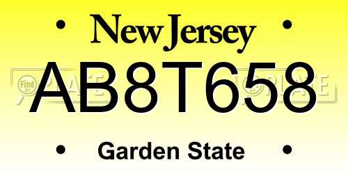 AB8T658 New Jersey License Plate