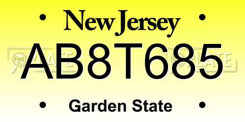 AB8T685 New Jersey License Plate