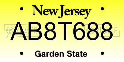 AB8T688 New Jersey License Plate