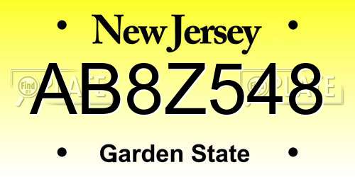 AB8Z548 New Jersey License Plate