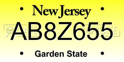 AB8Z655 New Jersey License Plate