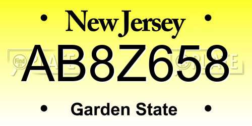 AB8Z658 New Jersey License Plate