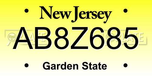 AB8Z685 New Jersey License Plate