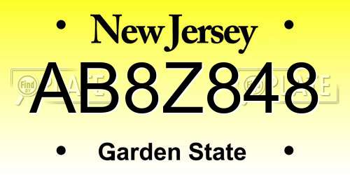 AB8Z848 New Jersey License Plate