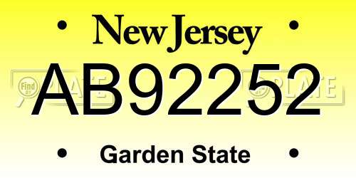 AB92252 New Jersey License Plate