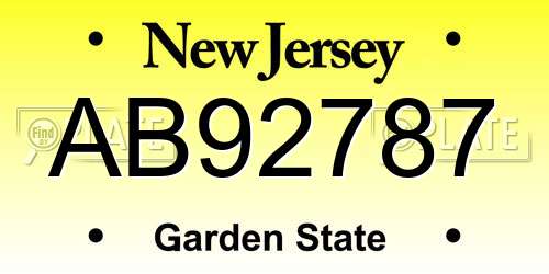 AB92787 New Jersey License Plate