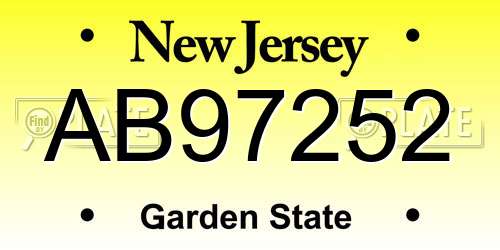 AB97252 New Jersey License Plate