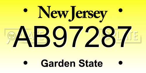 AB97287 New Jersey License Plate