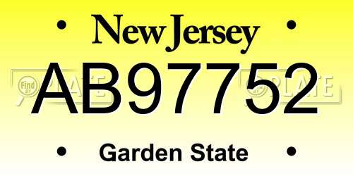 AB97752 New Jersey License Plate