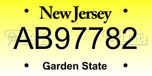 AB97782 New Jersey License Plate