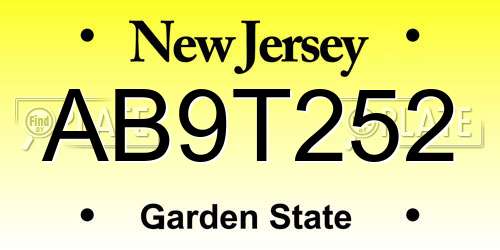 AB9T252 New Jersey License Plate