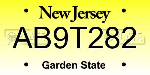 AB9T282 New Jersey License Plate