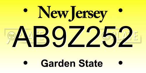 AB9Z252 New Jersey License Plate