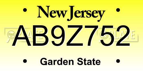 AB9Z752 New Jersey License Plate