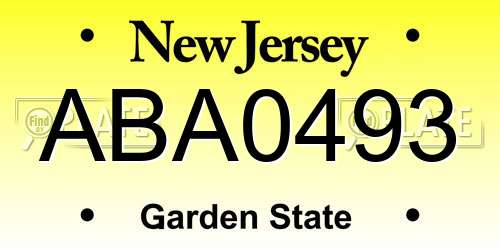ABA0493 New Jersey License Plate