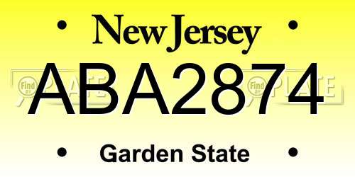 ABA2874 New Jersey License Plate