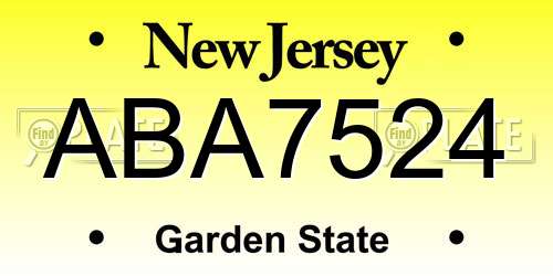 ABA7524 New Jersey License Plate