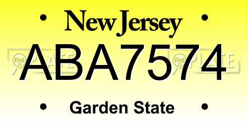ABA7574 New Jersey License Plate