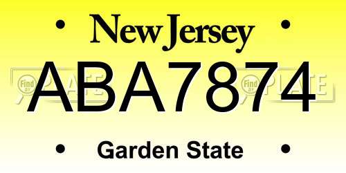 ABA7874 New Jersey License Plate