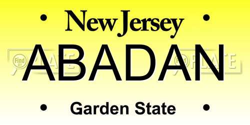 ABADAN New Jersey License Plate
