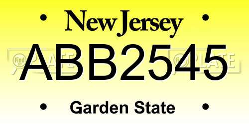 ABB2545 New Jersey License Plate
