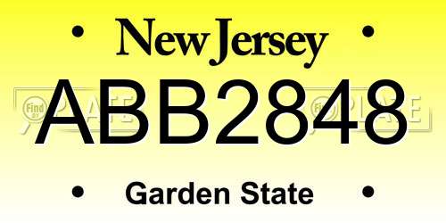 ABB2848 New Jersey License Plate
