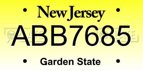 ABB7685 New Jersey License Plate